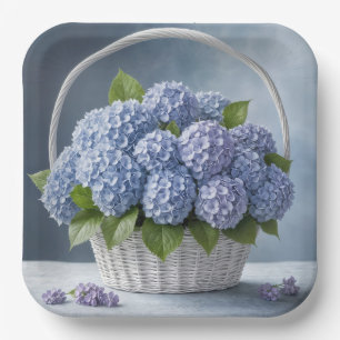 Hortensia's in rieten mand papieren bordje