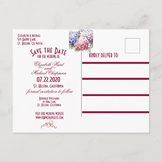 Hortensia's Kant en Boerderijhout Trouw Save the D Aankondigingskaart (Achterkant)