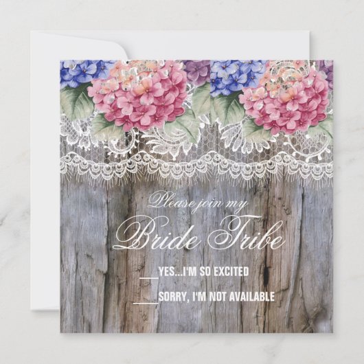 Hortensia's Kant en Schuur Hout Bruidsmeisje Verzo Kaart (Achterkant)