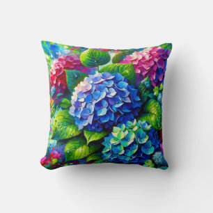 "Hortensia's met regendruppels - Levendige bloemku Kussen