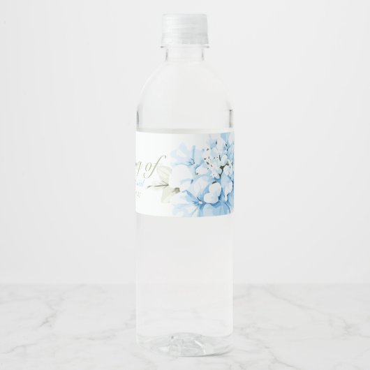 Hortensia's Pastel Bloei Waterfles Etiket (Voorkant)