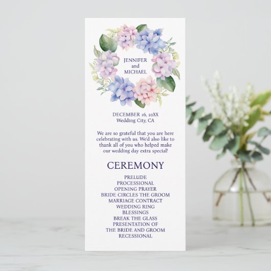 Hortensia's Spring Flowers Wedding Program Programmakaart (Staand voorkant)