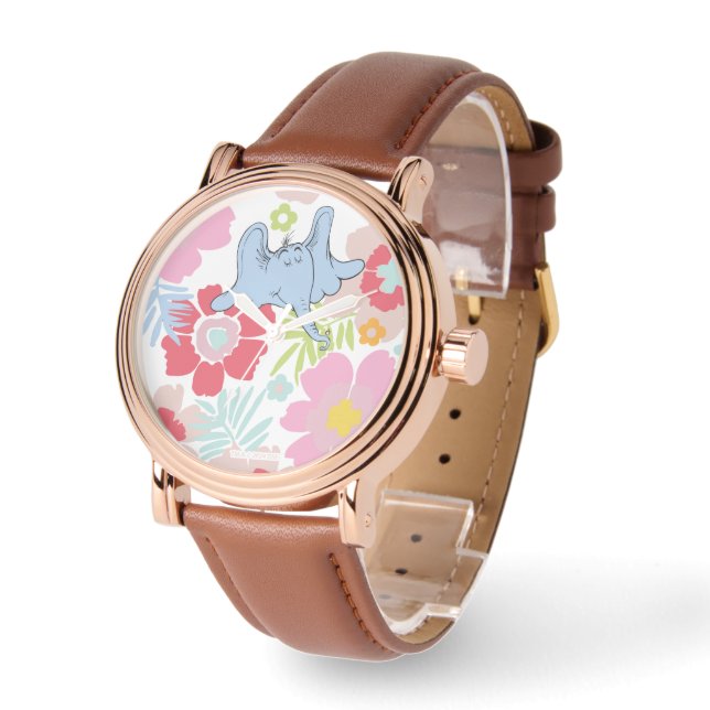 Horton hoort een Who | pastelbloempatroon Horloge (Hoek)