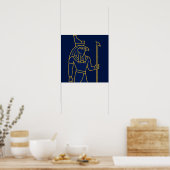 Horus Egyptian God Gold Line Art Blue Poster (Keuken)