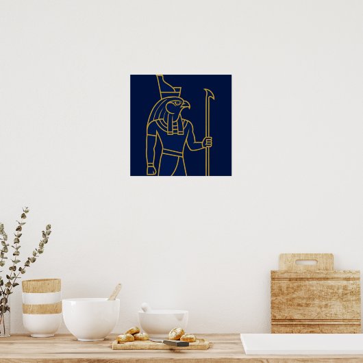Horus Egyptian God Gold Line Art Blue Poster (Keuken)