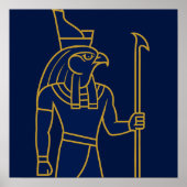 Horus Egyptian God Gold Line Art Blue Poster (Voorkant)