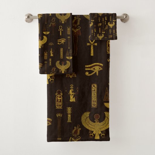 Horus Falcon en het Egyptische hiëroglyphpatroon Bad Handdoek (Insitu)