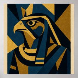 Horus Modern Egyptian Art Poster Gold Blue