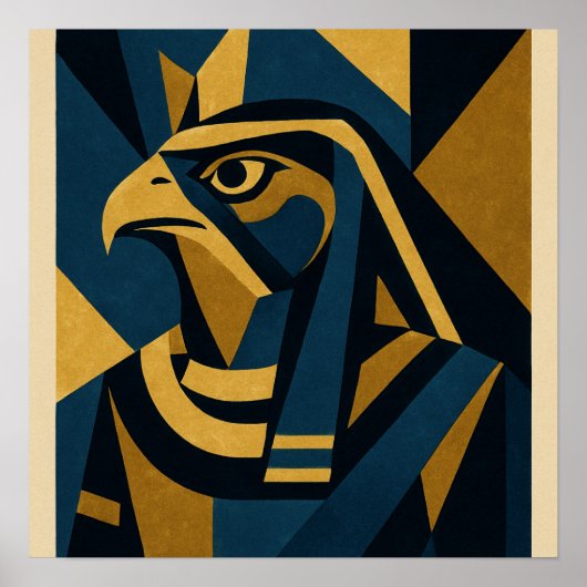 Horus Modern Egyptian Art Poster Gold Blue (Voorkant)