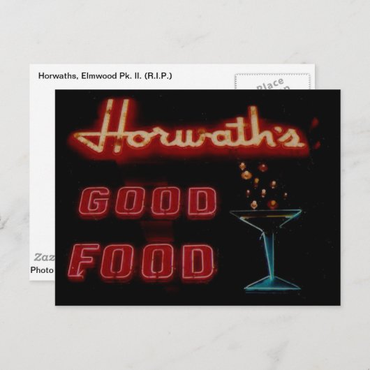 Horwaths, Elmwood Pk. I L.  Neon Post Card Briefkaart (Voorkant / Achterkant)