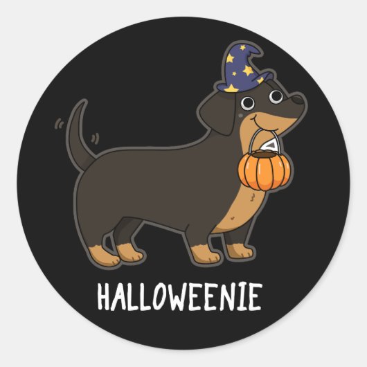 Horweenie Funny Sause Dog Pun Dark BG Ronde Sticker (Voorkant)