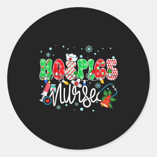 Hosce Nurse Funny Xmas Light Stethoscope Christmas Ronde Sticker (Voorkant)