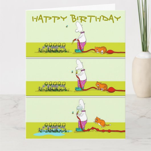 Hose Down, grappig tuinieren dikke kat & Duncan ka Kaart (Voorkant)