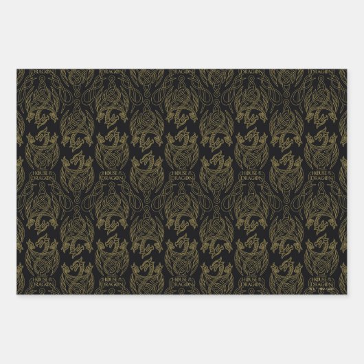 HOSE OF THE DRAGON Gold Filigree Dragon Pattern Inpakpapier Vel (Voorkant 2)