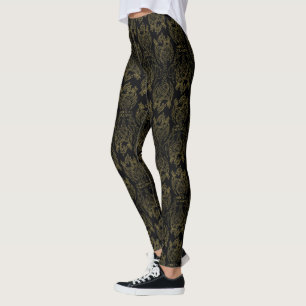 HOSE OF THE DRAGON Gold Filigree Dragon Pattern Leggings