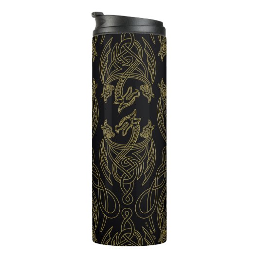 HOSE OF THE DRAGON Gold Filigree Dragon Pattern Thermosbeker (Geroteerd rechts)