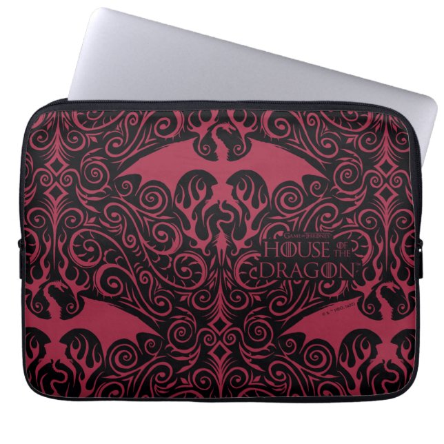HOSE OF THE DRAGON Red Dragon Filigree Pattern Laptop Sleeve (Voorkant)