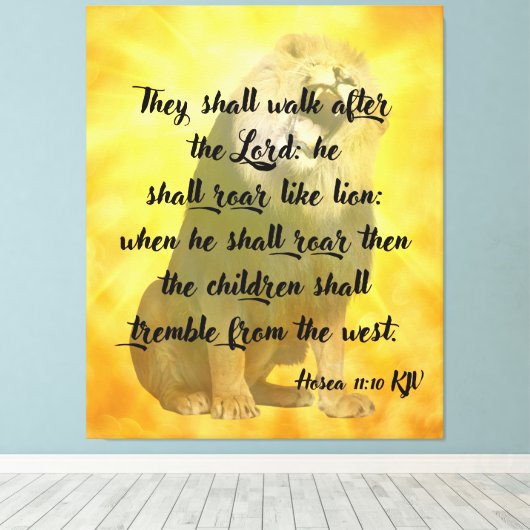 Hosea 11:10 Bijbelverse lion Canvas Wall Art Afdruk (Insitu (Houten vloer))
