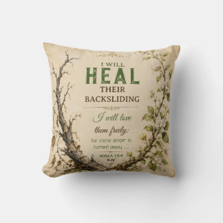 Hosea 14:4 Salie Groen Vintage Botanische Schrift Kussen