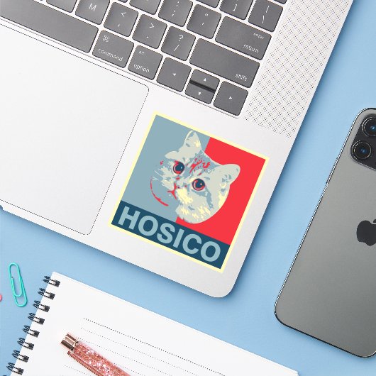 Hosico - Red Blue Illustration Sticker (Laptop met iPhone)