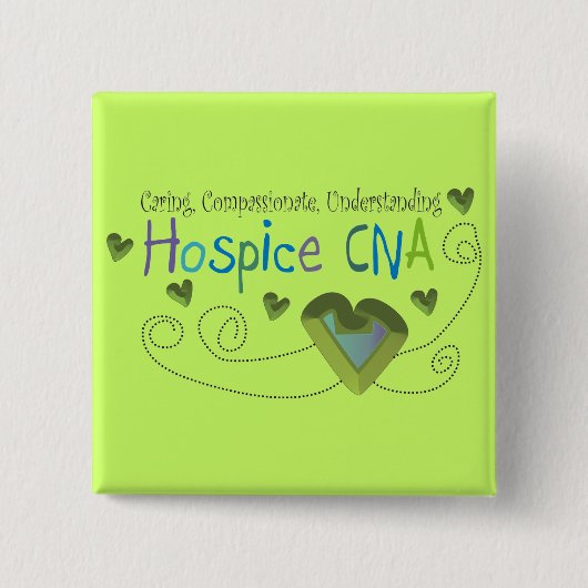 Hospice CNA Green Hearts Vierkante Button 5,1 Cm (Voorkant)