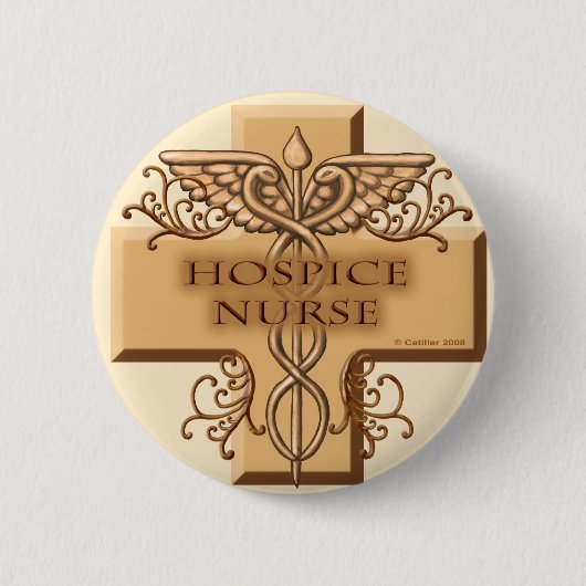 Hospice Nurse Caduceus pin Ronde Button 5,7 Cm (Voorkant)