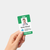 Hospital Employee Foto Name Logo Green and White Badge (Handheld)