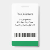 Hospital Employee Foto Name Logo Green and White Badge (Back)