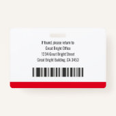 Hospital Employee Foto Name Logo Red and White Badge (Achterkant)