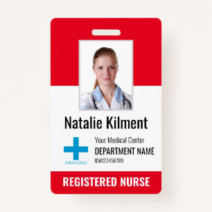 Hospital Employee Foto Name Logo Red Black White Badge