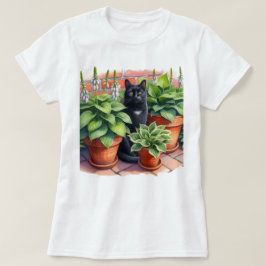 Hosta Tuin en Zwarte Kat Aquarel  T-shirt