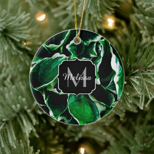 Hosta undulata trilgroen plant vertrekt Monogram Keramisch Ornament (Boom)