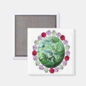 Hosta w/ Rood Wit Roze Pioenen Tuinieren Magnet (Voorkant / Achterkant)