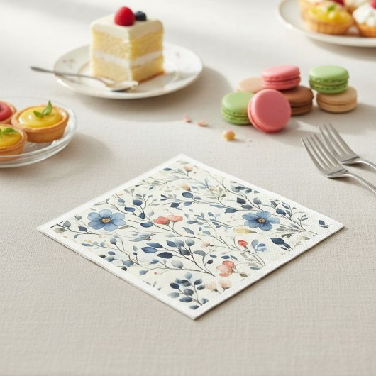 Hostess Blue Floral Watercolor Event Servet
