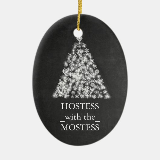 Hostess met het Mostess-kerstbord Keramisch Ornament (Voorkant)