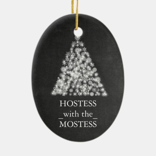 Hostess met het Mostess-kerstbord Keramisch Ornament (Achterkant)