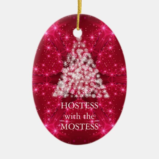 Hostess met het Mostess-kerstbord Keramisch Ornament (Voorkant)