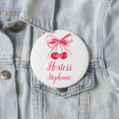 Hostess Roze Bow Coquette Naam Gift Wedding Button (In situ)