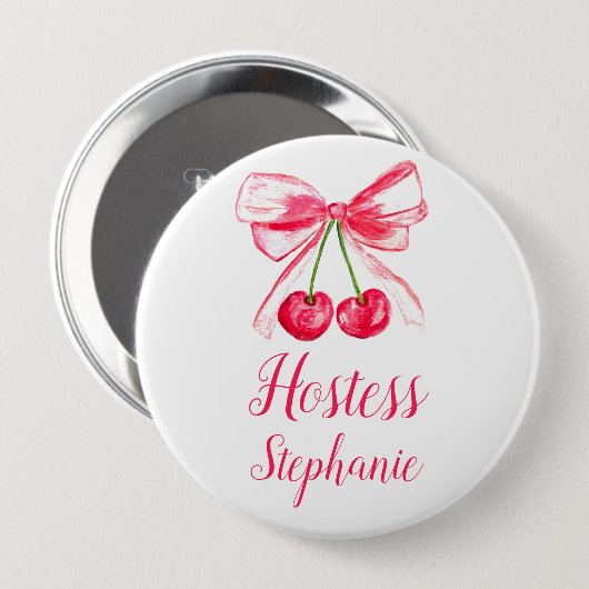 Hostess Roze Bow Coquette Naam Gift Wedding Button (Voorkant /achterkant)
