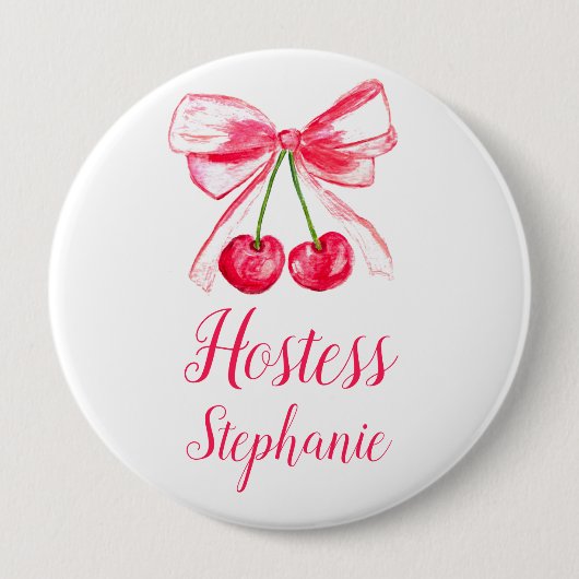 Hostess Roze Bow Coquette Naam Gift Wedding Button (Voorkant)