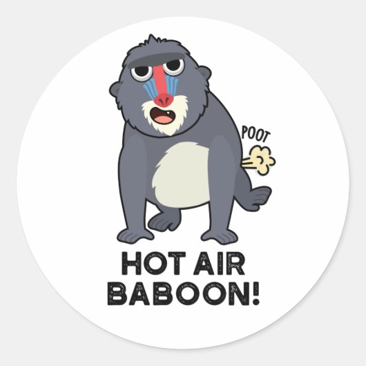 Hot Air Baboon Funny Farny Monkey Pun Ronde Sticker (Voorkant)