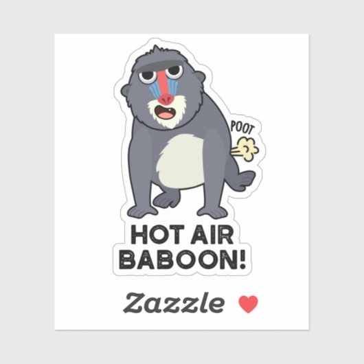 Hot Air Baboon Funny Farny Monkey Pun Sticker (Vel)