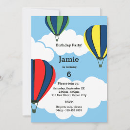 Hot Air Ballon 6th Birthday Party Invitation Kaart