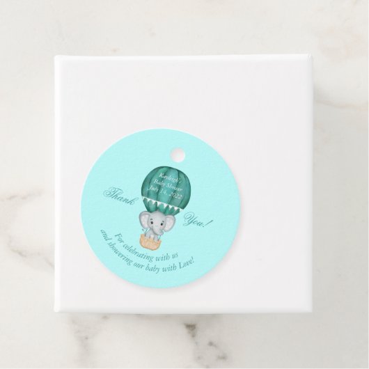 Hot Air ballon Baby Boy Elephant Baby shower Bedankjes Labels (In situ)