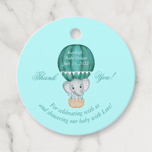 Hot Air ballon Baby Boy Elephant Baby shower Bedankjes Labels (Voorkant)