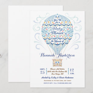 Hot-Air ballon Baby Boy Shower Invitation Kaart