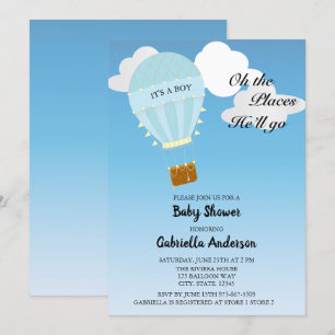 Hot-Air ballon Baby Boy Shower Invitation Kaart