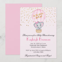 Hot Air ballon Baby Girl Elephant Baby shower