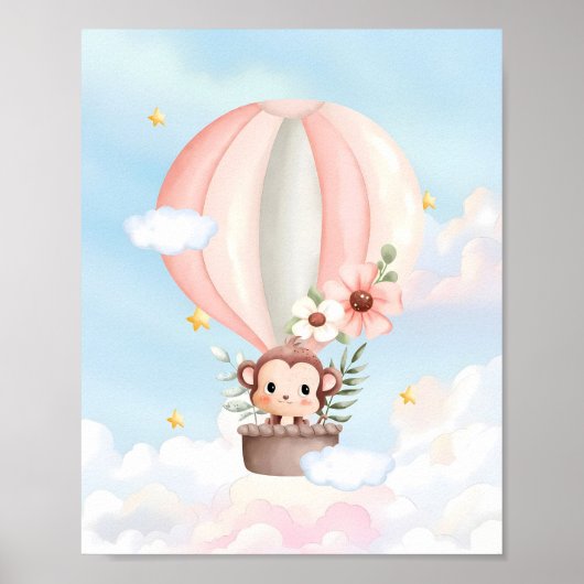 Hot Air Ballon Baby Monkey Poster (Voorkant)