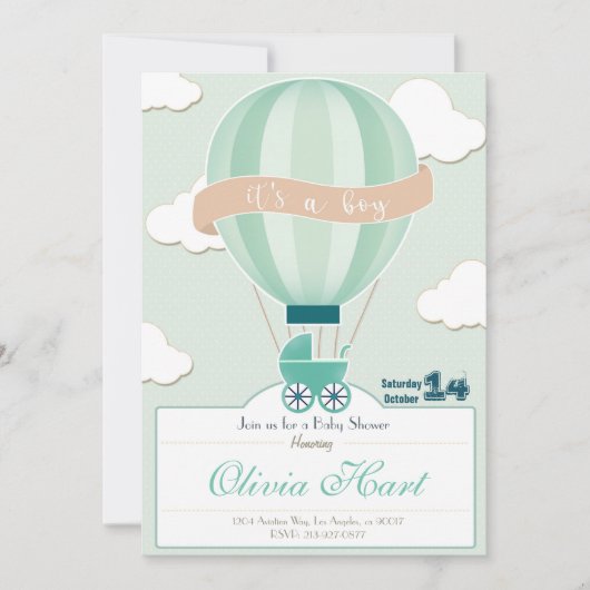 Hot Air Ballon Baby Shower Invitation (It´s a boy) Kaart (Voorkant)